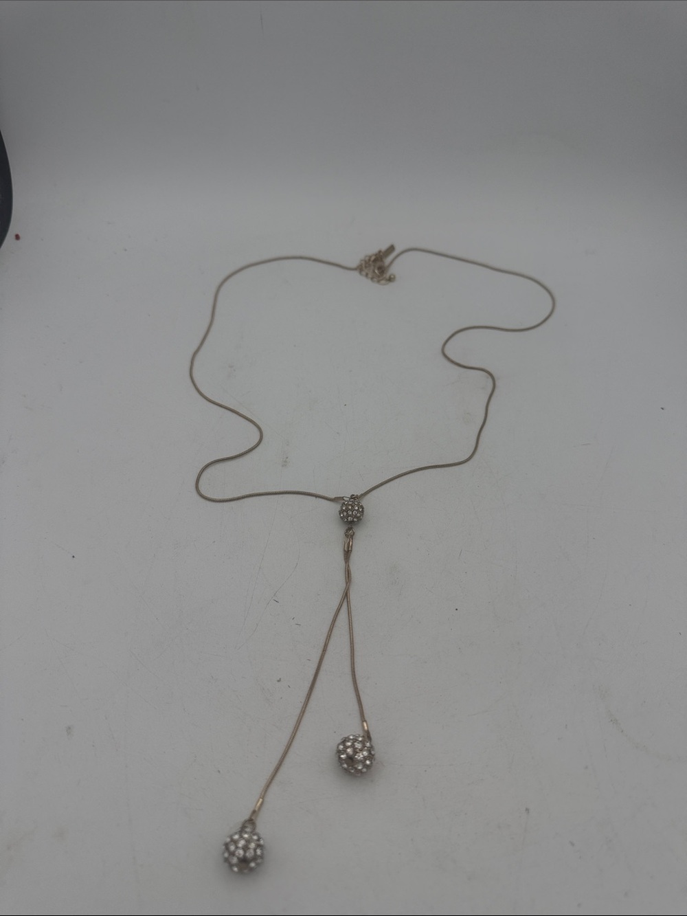 VTG Lane Bryant goldtone Lariat Necklace with Pave Ball Drops